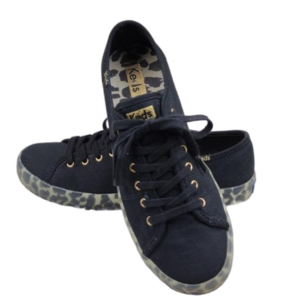 Keds Softerra Black Canvas Leopard Round Toe Lace Up Low Top Platform Sneaker